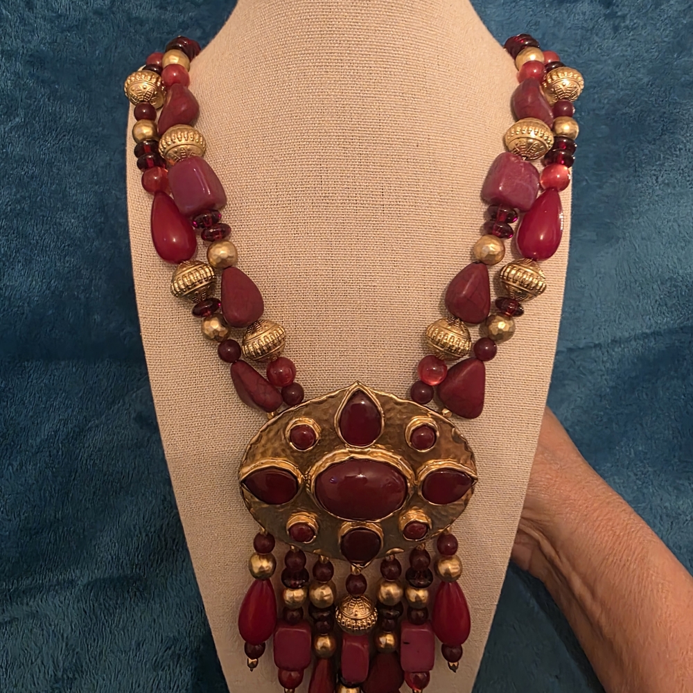 Chico's Red and Gold Beaded Necklace